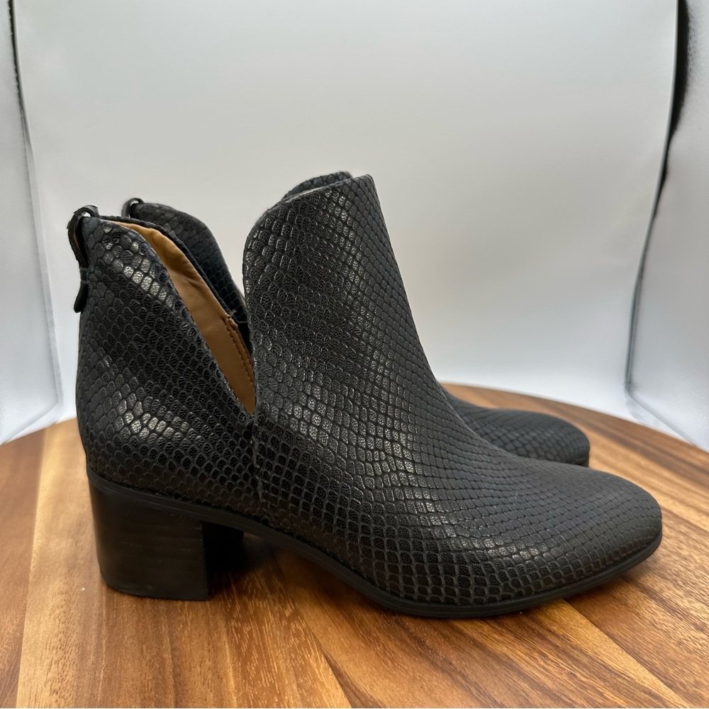 Franco Sarto Reeve Ankle Bootie Black Leather Snakeskin Pull On Boho Women's 5M